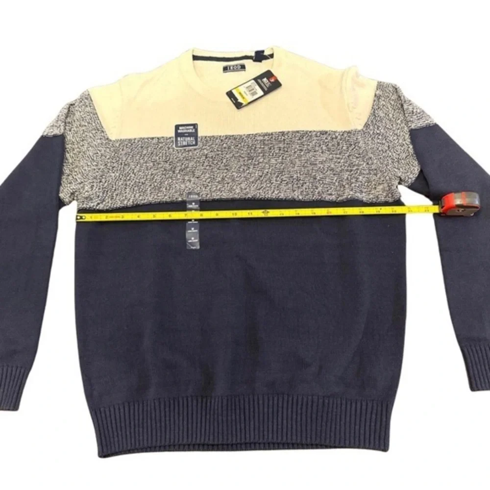 IZOD Mens Colorblock Crewneck Sweater Navy Cream‎ Grey Marl Stretch Pullover M